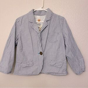 Old Navy Blue White pinstripe Seersucker Blazer one button 3/4 sleeve nautical L